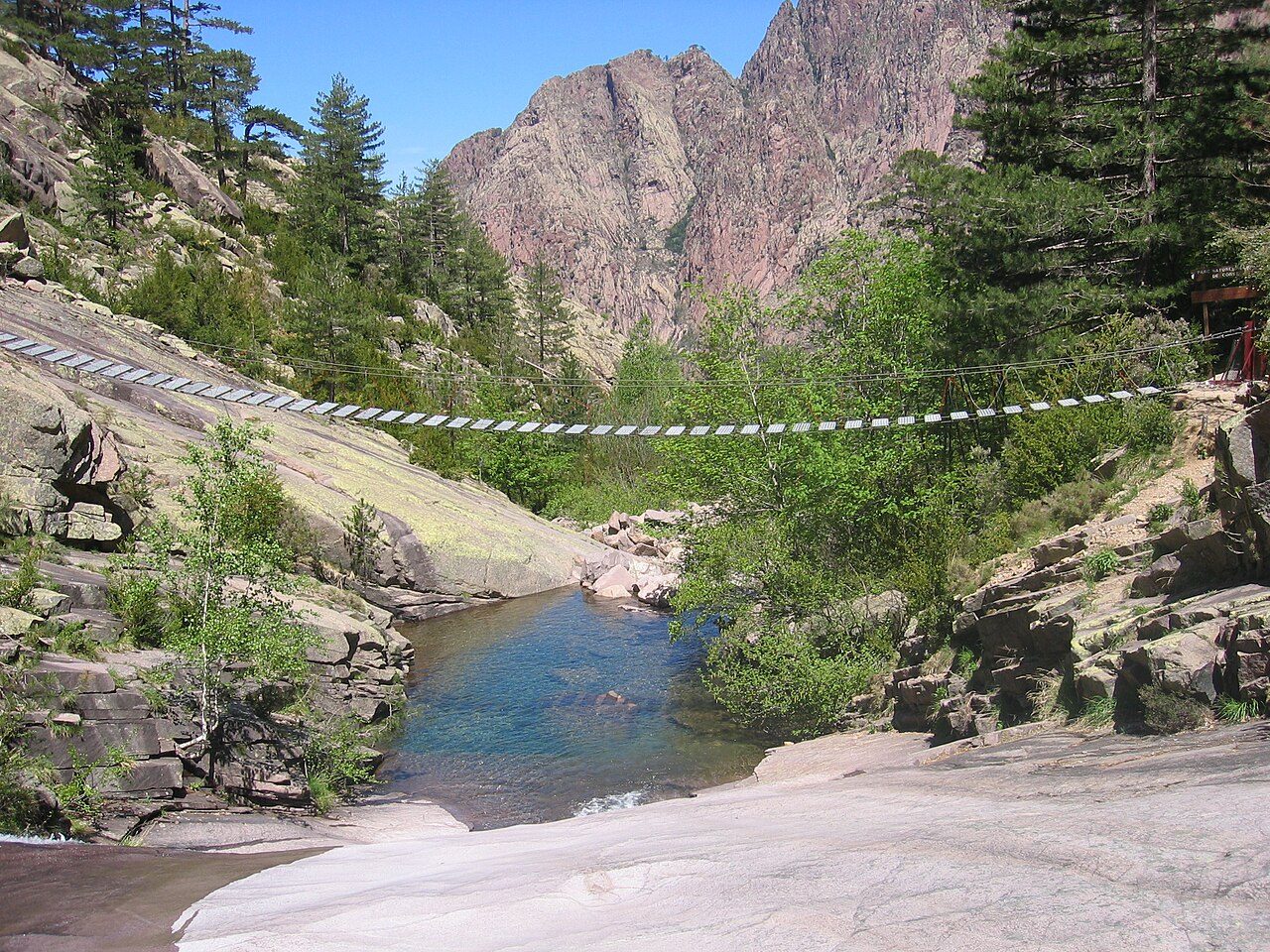 Spasimata Slabs & Suspension Bridge on GR20