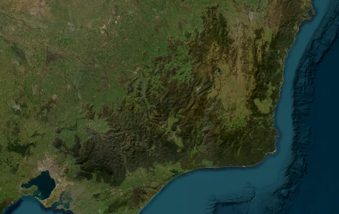 Satellite route map of the Australian Alps Walking Track
