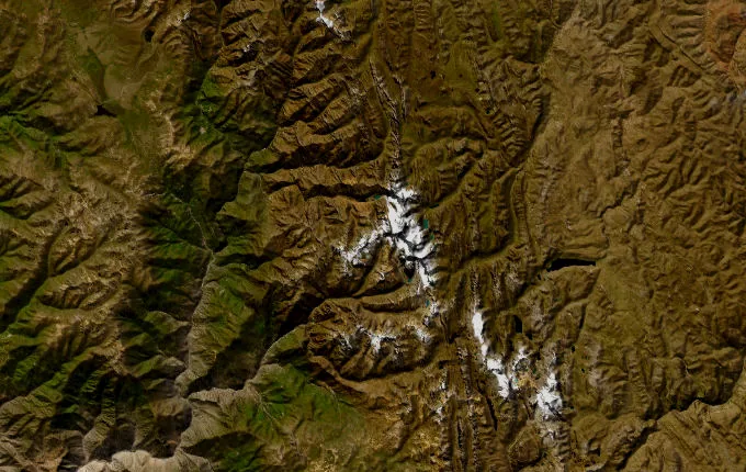 Satellite route map of the Cordillera Huayhuash Circuit