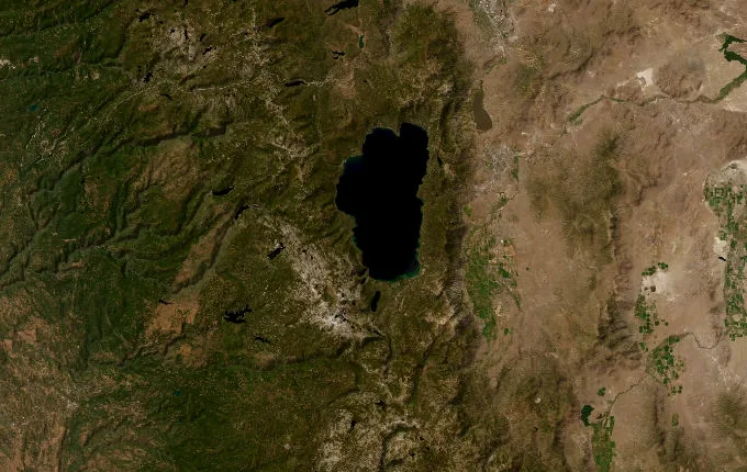 Satellite route map of the Tahoe Rim Trail